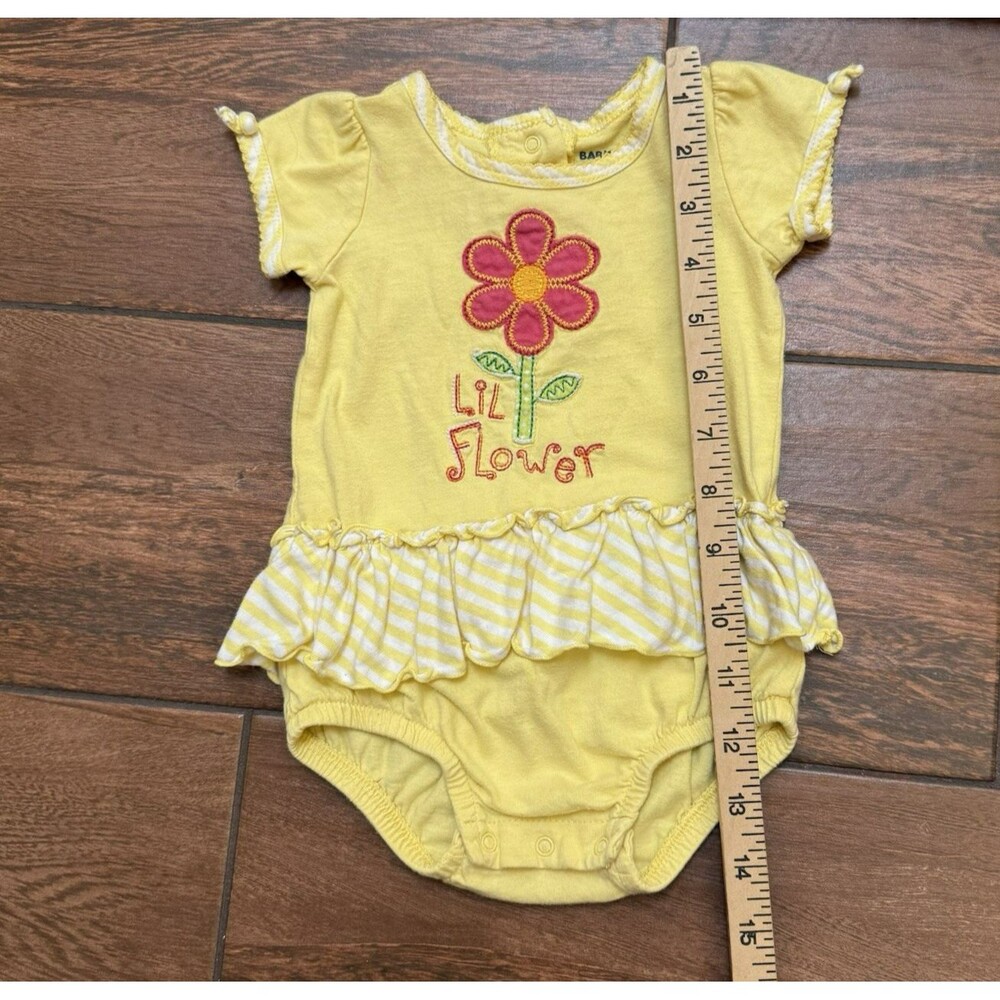 Y2K Bubble Romper 3-6M Babies R Us Yellow Pink Flower Ruffle Embroidered Cotton